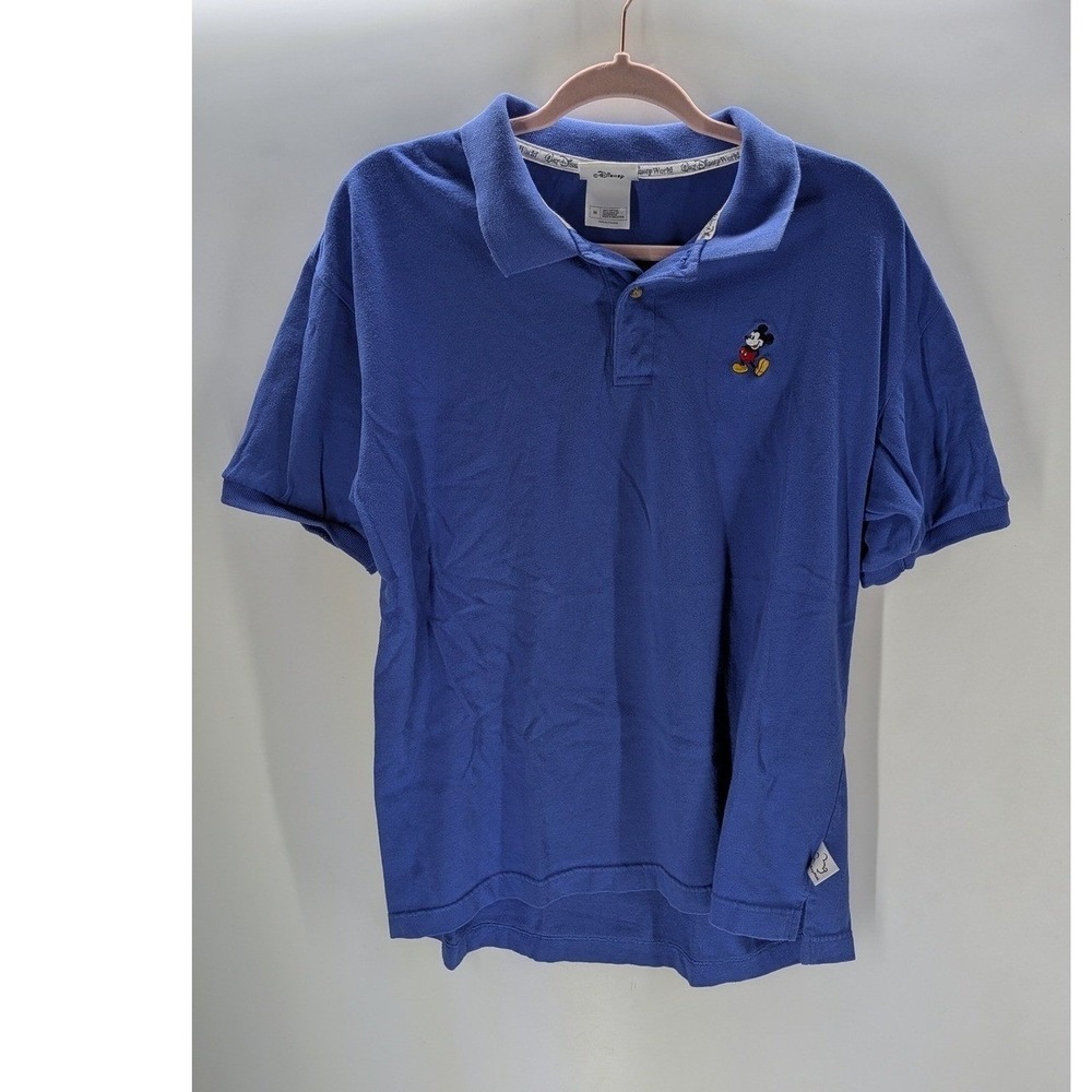 Walt Disney World Mens Mickey Mouse Polo Shirt Blue Short Sleeve Cotton Medium